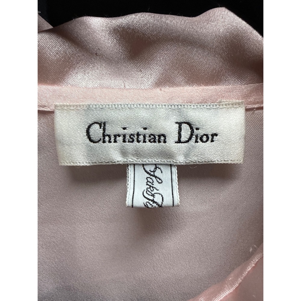 Christian Dior Saks 5th Ave Vintage Blouse Pink Satin Lace Eyelet Button Size S - Picture 6 of 10